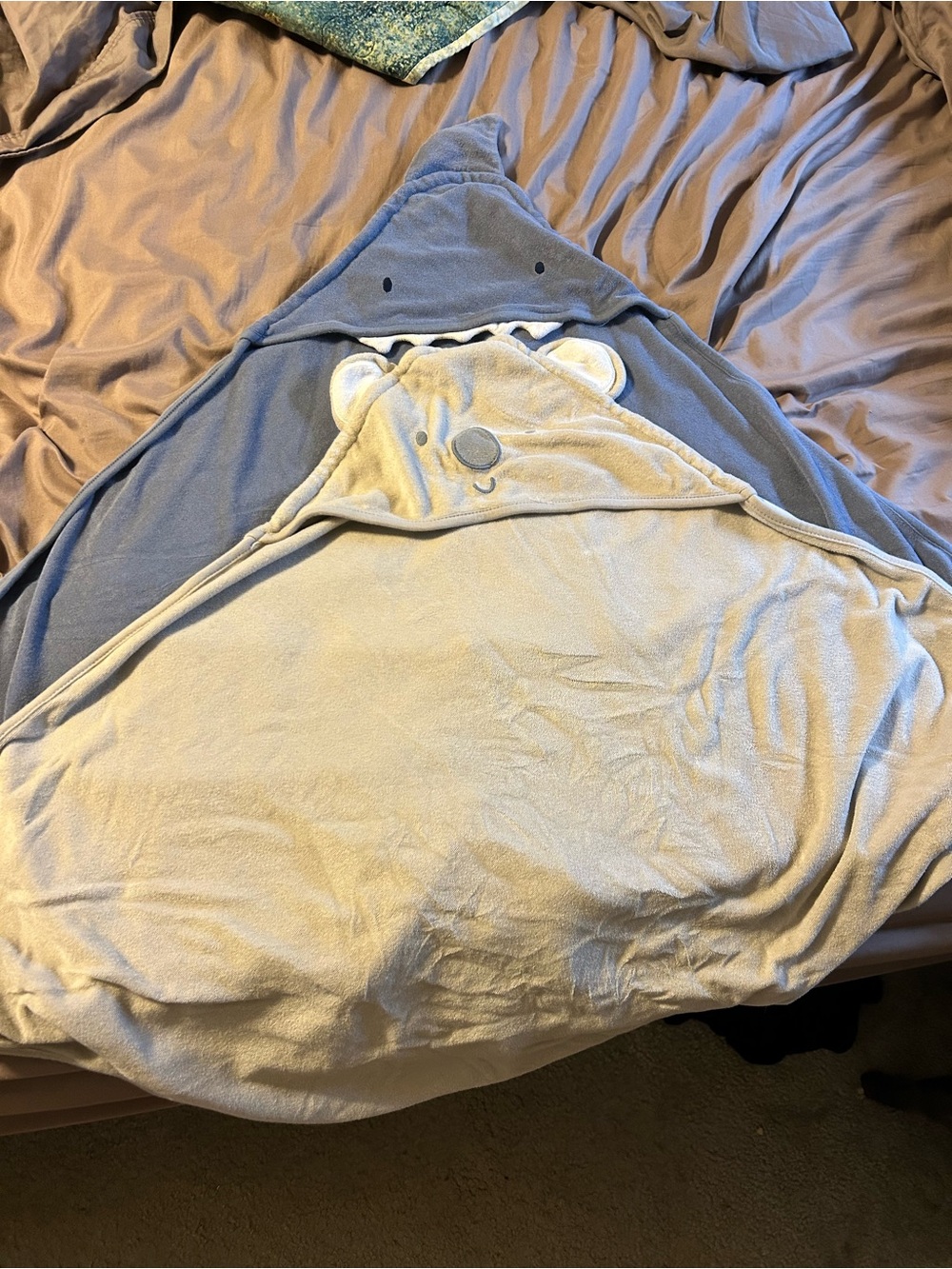 Plush Hooded Baby Towel/Swaddle Duo in Blue and Cream Shark and Koala